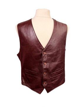 VTG Samber Leather New York Oxblood Burgundy Leather Vest Mens 46 Biker